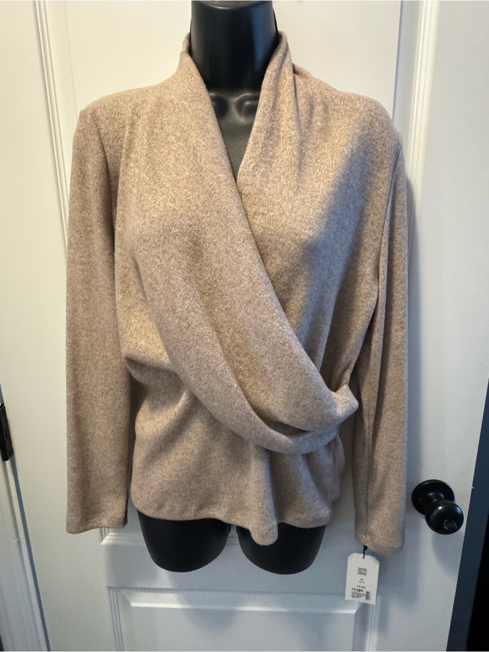 Clara Sun Woo Taupe Draped V-Neck Wrap Sweater